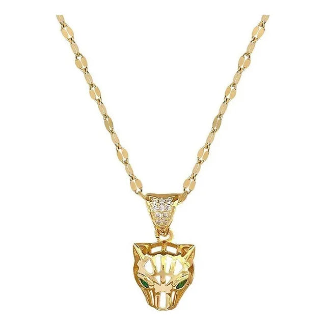 B Collar Leopardo Y Ojos De Zirconia Verdes Accesorio Dorado